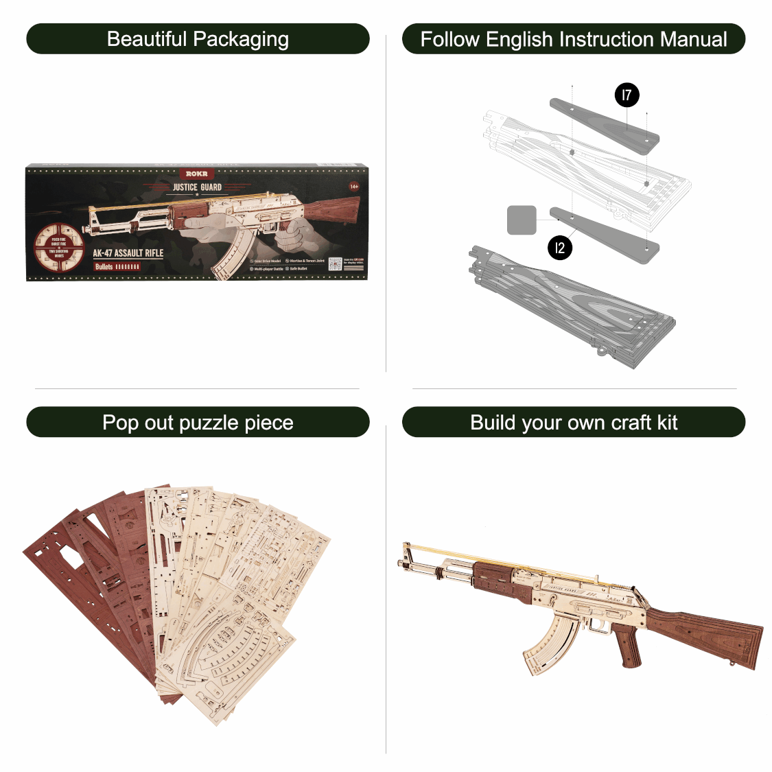 AK-47 Assault Rifle Toy Gun 3D Wooden Puzzle