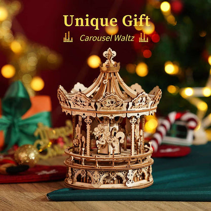 Romantic Carousel Mechanical Music Box 3D Wooden Puzzle