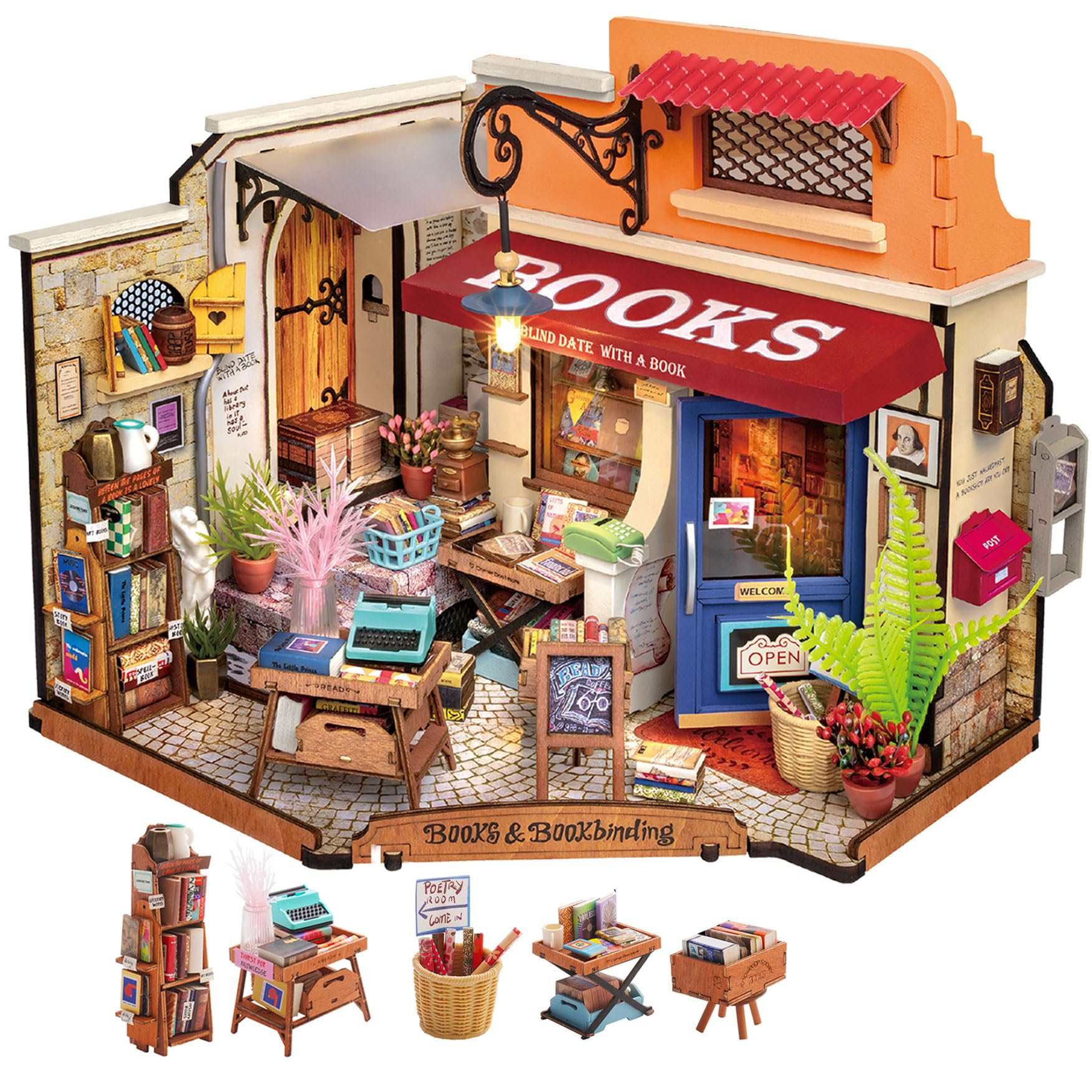 Corner Bookstore DIY Miniature House Kit Rolife