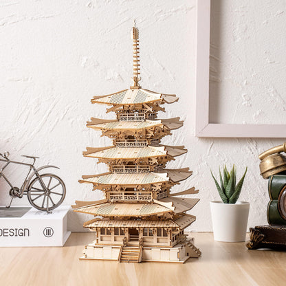 DIY Fem våningar Pagoda 3D Tträpussel