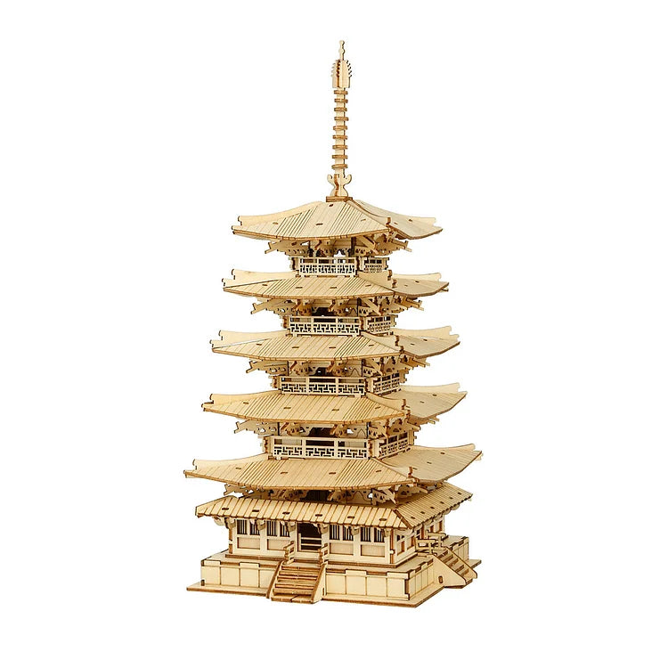 DIY Fem våningar Pagoda 3D Tträpussel