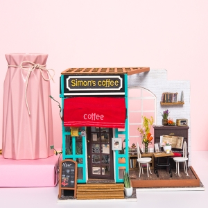 Miniatyrhus | Rolife Simon's Coffee Shop DIY Miniature Dollhouse Kit DG109