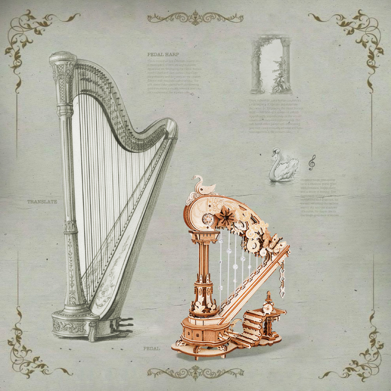 ROKR Magic Harp Music Box Wooden 3D Puzzle AMK71