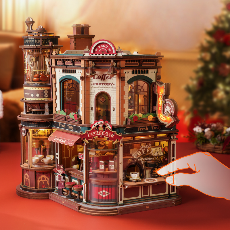 ROKR Dream Coffee Factory Music Box Wooden 3D Puzzle EAB02