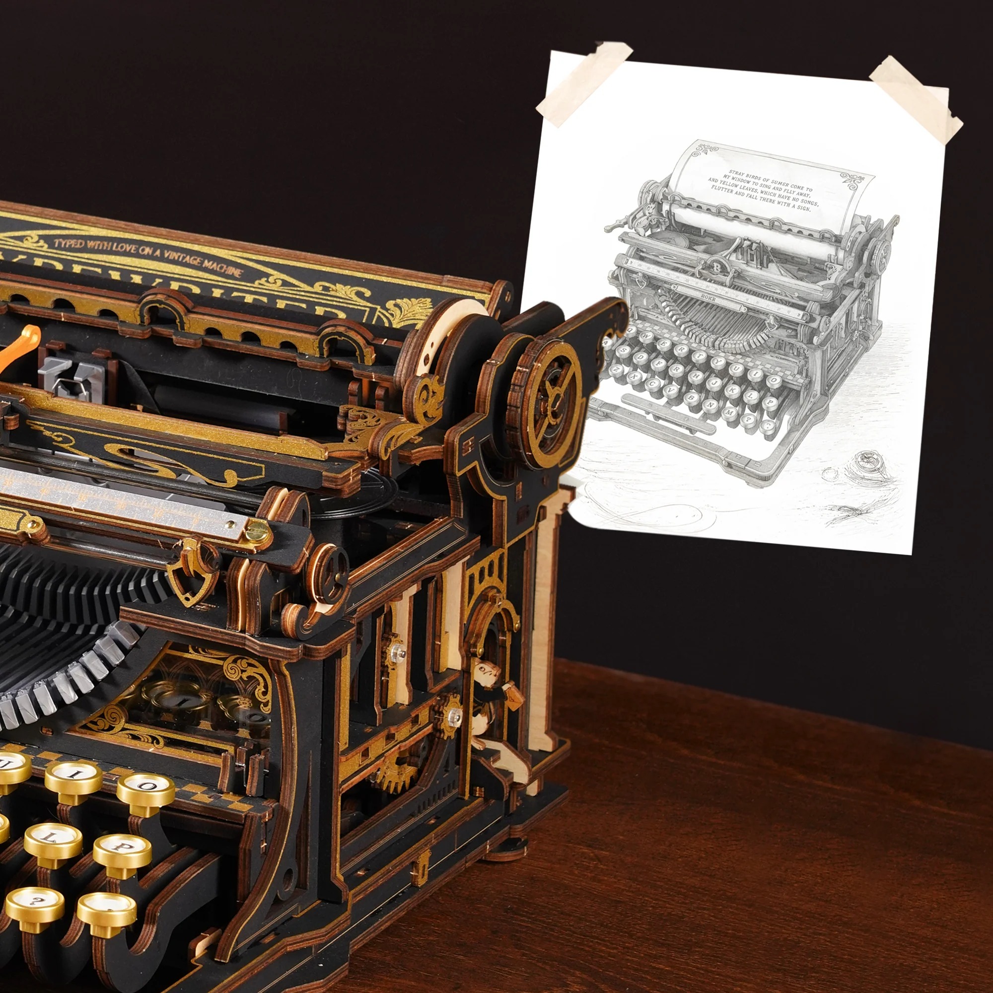 ROKR Mechanical Typewriter Wooden 3D Puzzle LK703